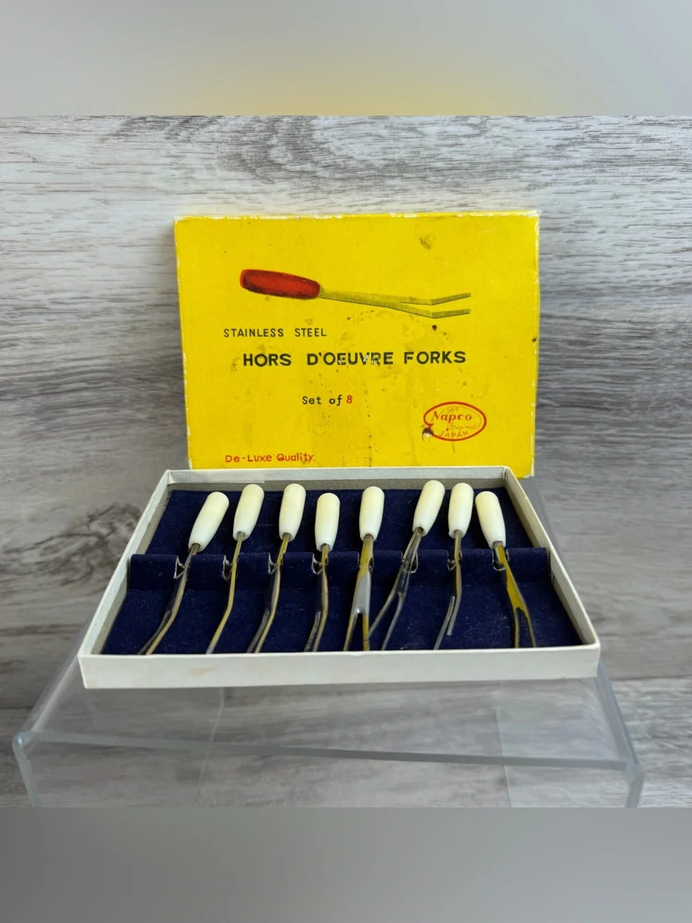 Vintage 8 Pc Stainless Steel Hors D'oeuvre Forks MCM De Lux Quality Finish